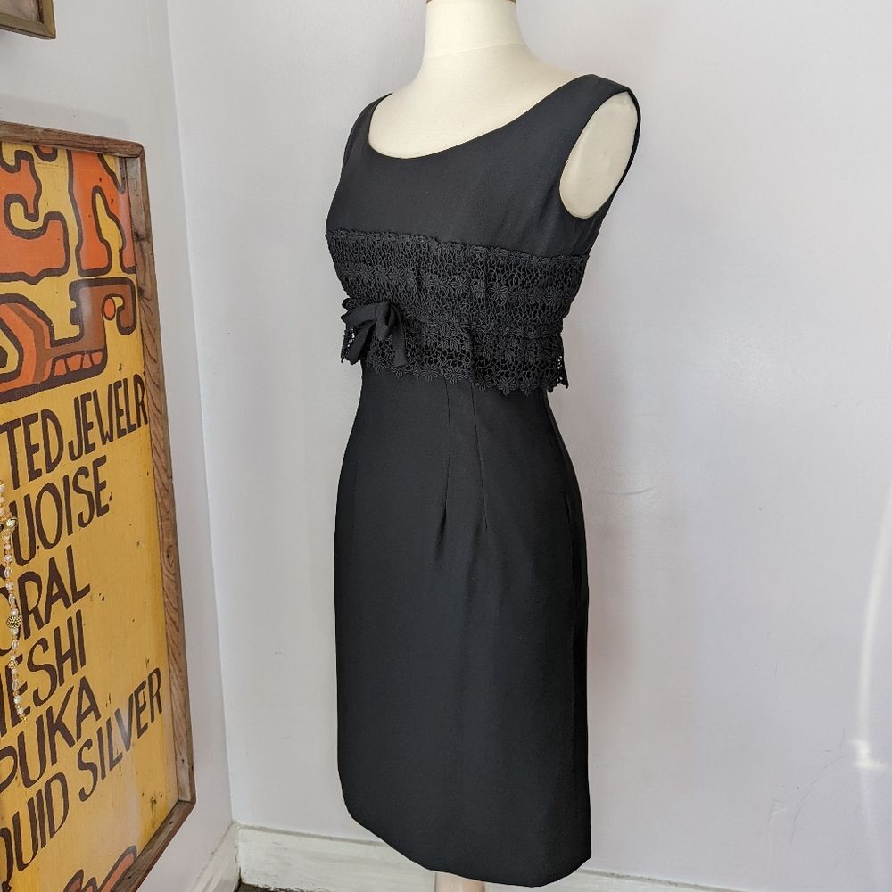 Vintage Black Sheath Dress with Lace and Bow